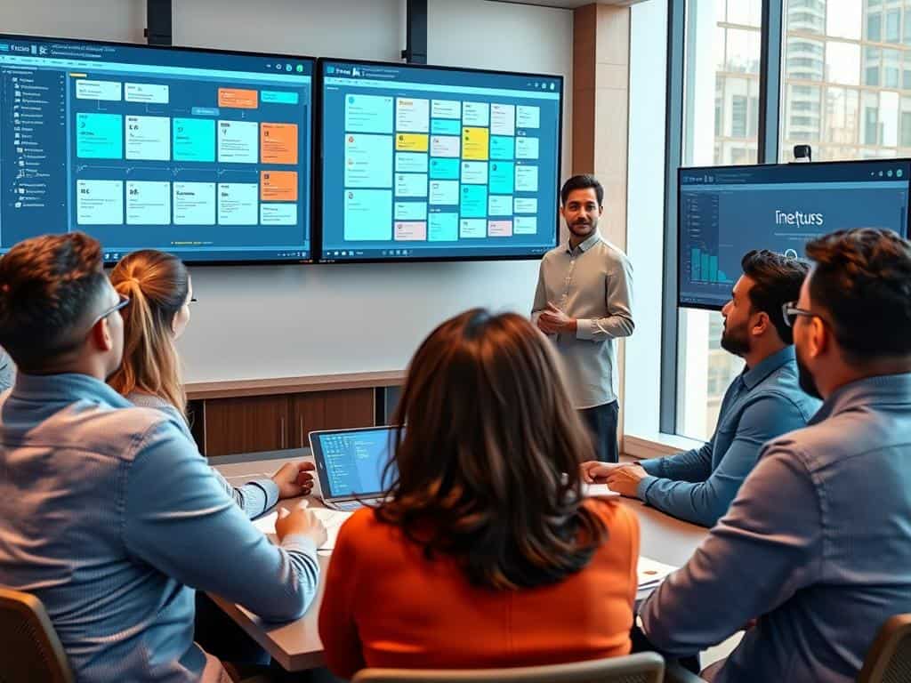 AI Project Manager coordinating team members on an AI implementation project